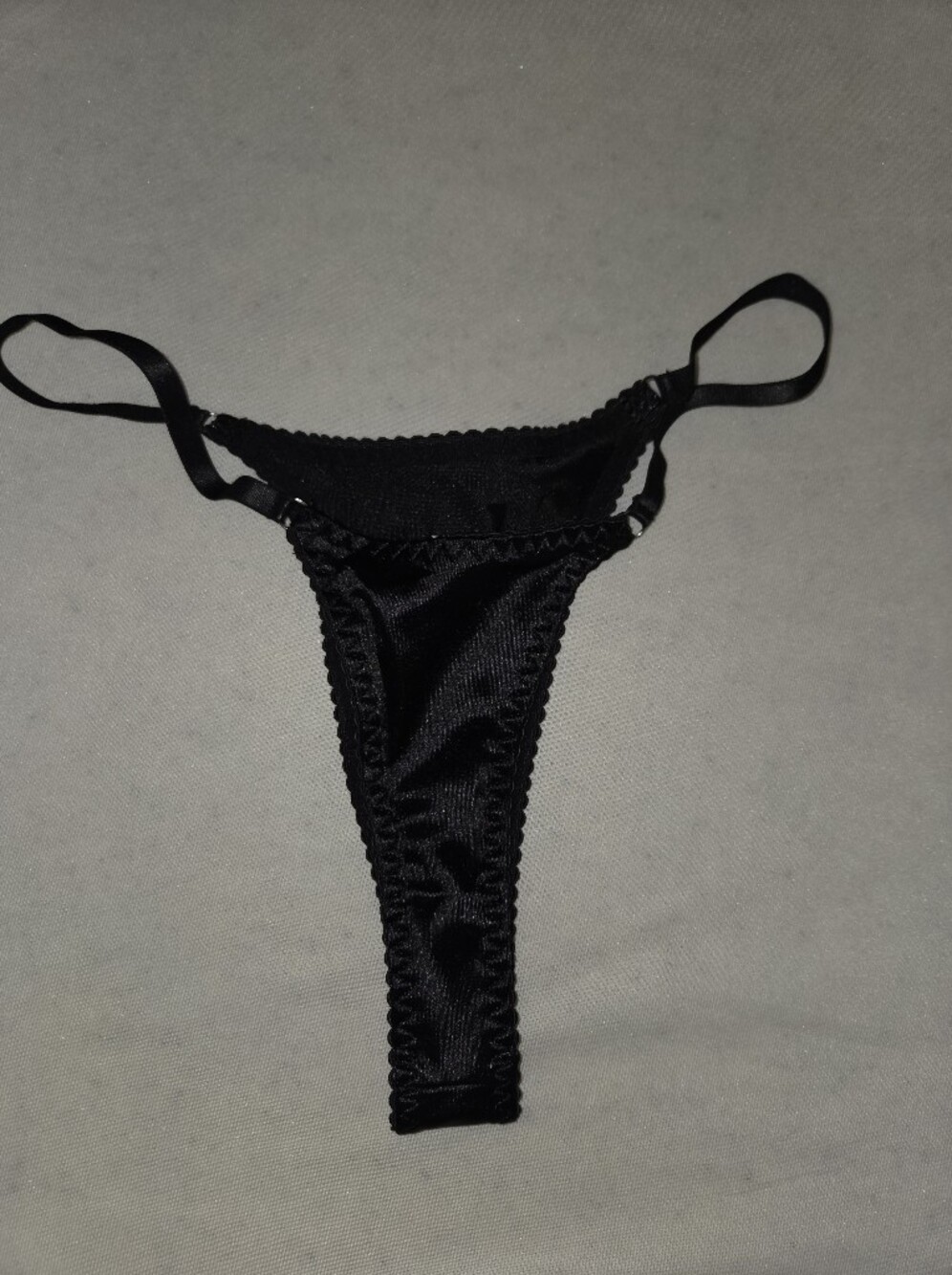 Black Satin Thong with Adjustable Straps - Women Intimates